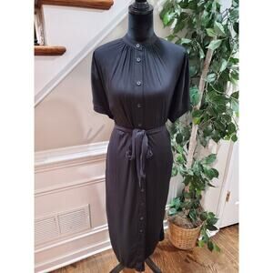 H&M Women's Solid Black 100% Viscose Half Sleeve Knee Length Dress Size Small